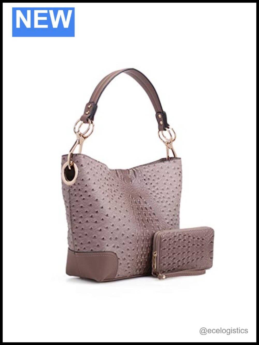 Set Hobo Bag & Wristlet Wallet Vegan Leather Shoulder Strap Zip Top